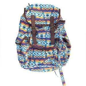 Black Poppy Multicolor Bohemian Schoolbag Aztec Print Backpack‎